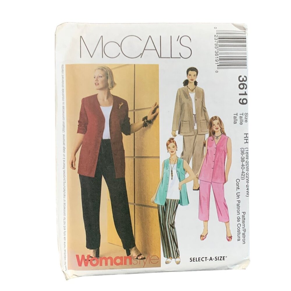 Vintage McCalls 3619 Womens Blazer Pants Sewing Pattern Size 18-24 uncut